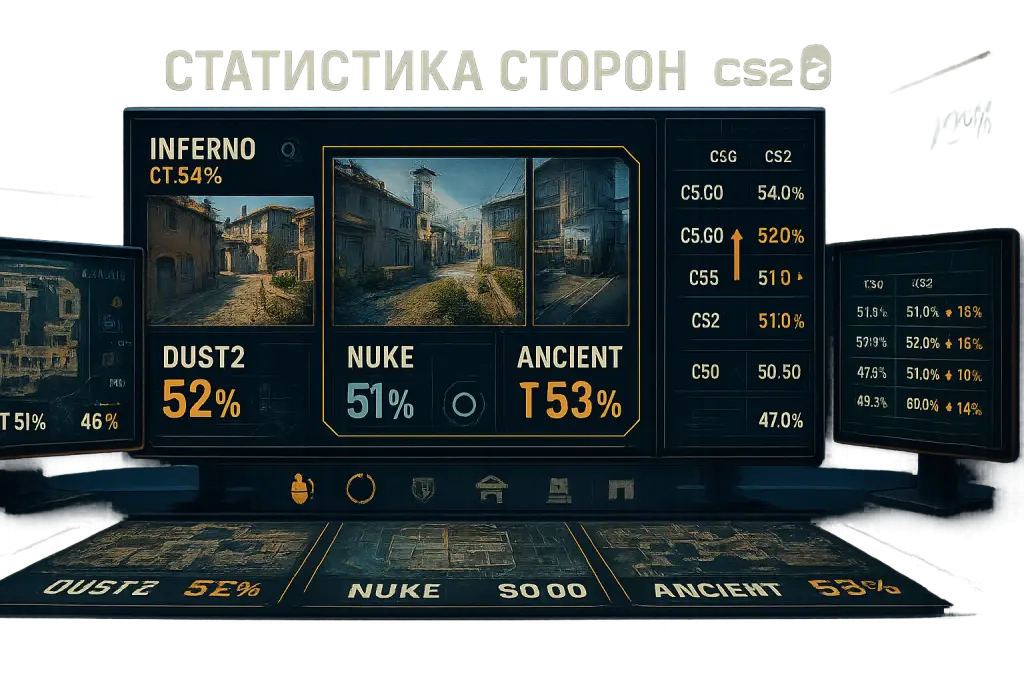Inferno, Dust2, Nuke: статистика побед по сторонам